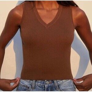Brandy Melville John Galt V-Neck Sweater Vest Brown